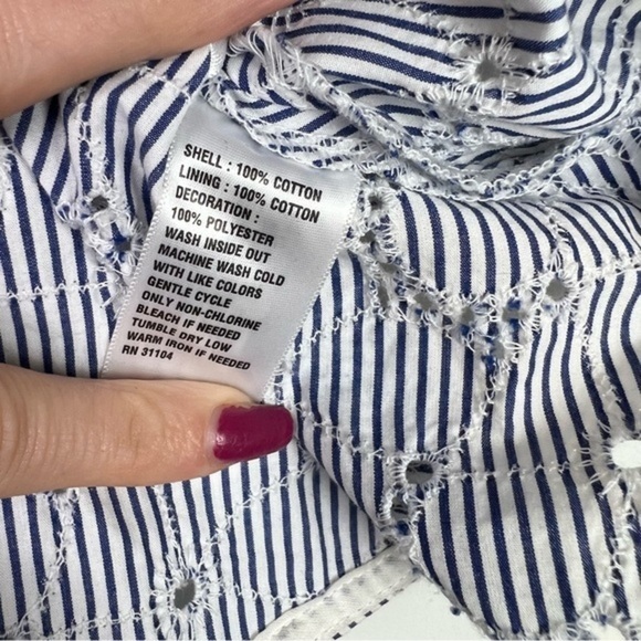 CROWN & IVY Striped Eyelet Peplum Top - Blue & White - Petite Size (PS) - Chic - Picture 7 of 7
